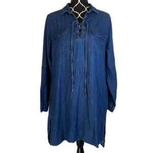 Love by Chesley Long Sleeve Denim Blue Jean Dress Lace Up Neckline Size Large